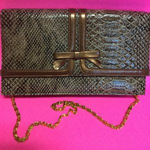 Jennifer B Snake Skin Pattern Clutch With Removable Chain Strap